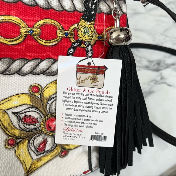 NWT Brighton Glitter & Go Pouch Crossbody Purse Bag Love Chain Diamond Print - Picture 10 of 11